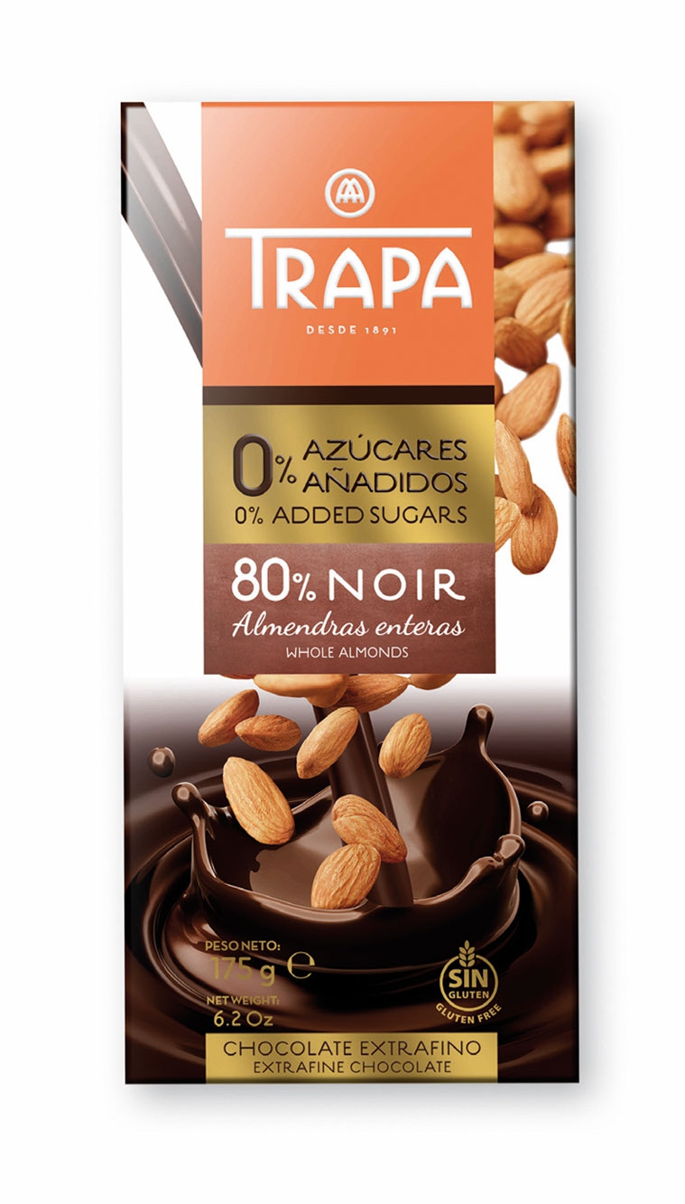 0% azucares añadidos 80% noir con almendras . . . . . . . . . . . . . .